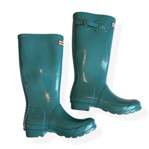NEW Hunter Original Big Kids  Glossy Teal Blue Rain Boots US 4 Boy 5 Girl